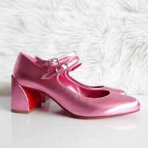 Christian Louboutin Miss Jane 55 Mary Jane Metallic Pink Leather Low Heels 36